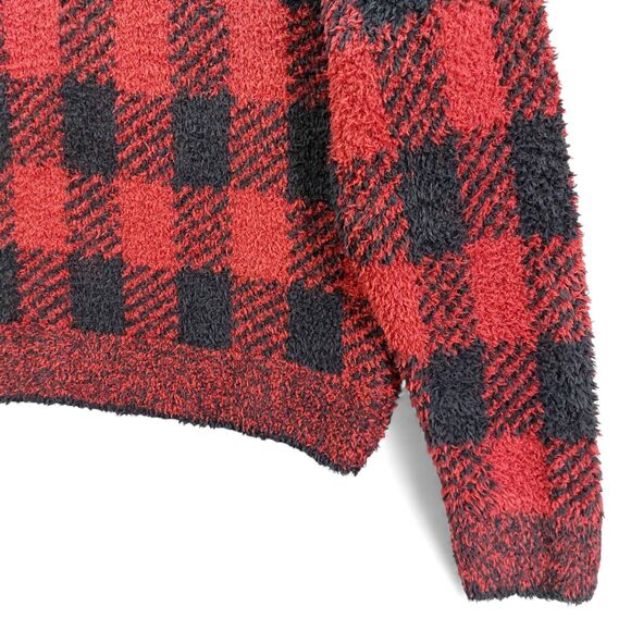 SKIMS Buffalo Plaid Fuzzy Knit Sweater 2X Red Black Cozy Oversized Soft - Picture 11 of 11